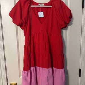 Entro Red and Pink Ruffled Tiered Sundress